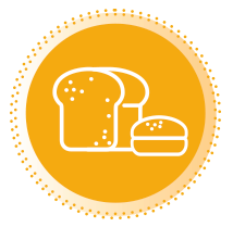 Orange icon of a loaf of bread and hamburger bun.
