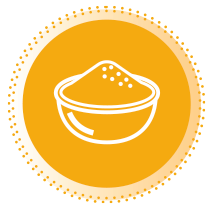 Orange icon of powdered seasonings in a bowl.
