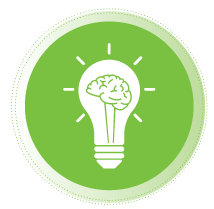 green icon with light bulb and brain