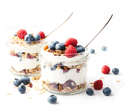 yogurt with granola and berries